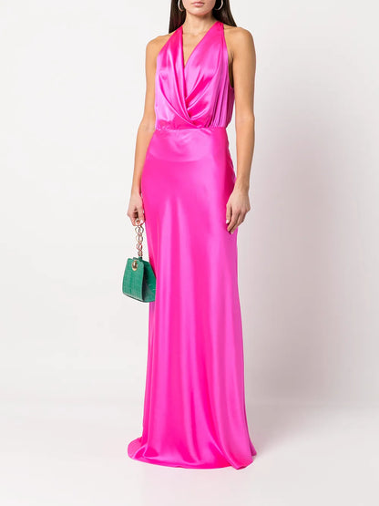 Draped-Detail Halterneck Gown