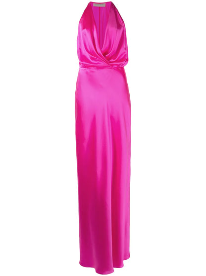 Draped-Detail Halterneck Gown