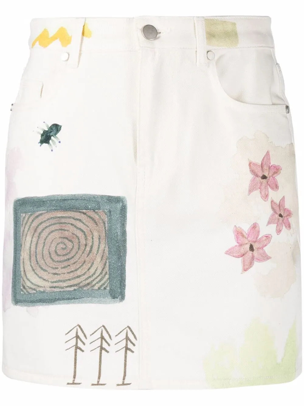 Floral-Print Denim Mini Skirt