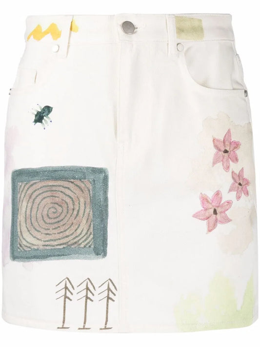 Floral-Print Denim Mini Skirt