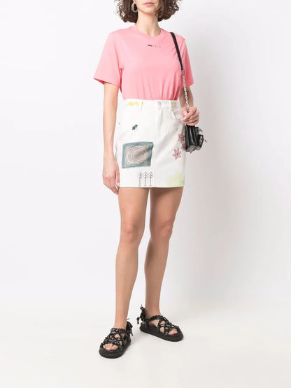 Floral-Print Denim Mini Skirt