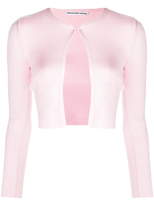Bonded Crew-Neck Cropped Cardigan