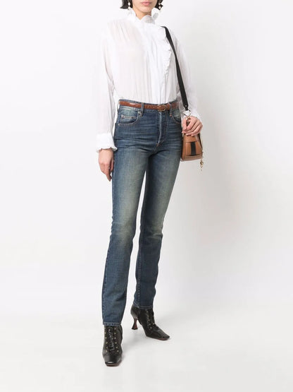 Ruffled High-Neck Blouse