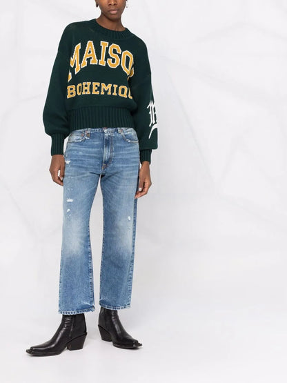 Boyfriend Mid-Rise Straight Jeans