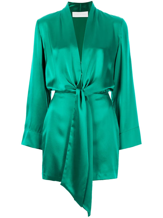 Tie-Front Silk Satin Minidress