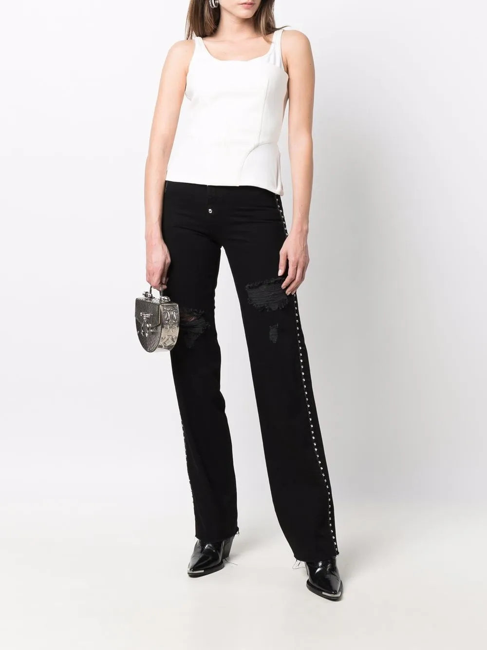 Crystal-Embellished Straight-Leg Jeans