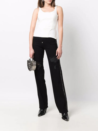Crystal-Embellished Straight-Leg Jeans
