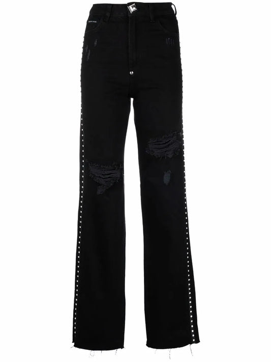 Crystal-Embellished Straight-Leg Jeans