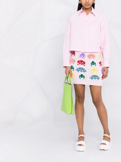Alien Intarsia-Knit Mini Skirt