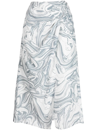 Izabella Marble-Print Midi Skirt