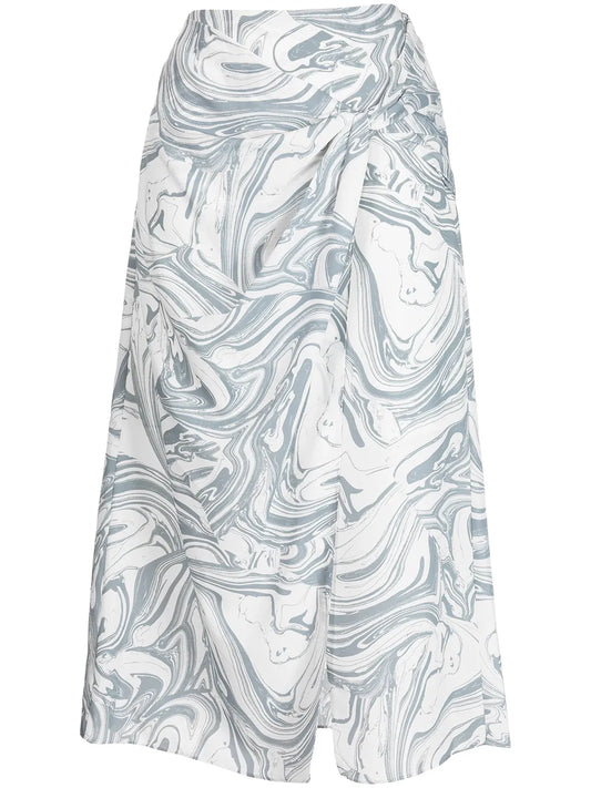 Izabella Marble-Print Midi Skirt