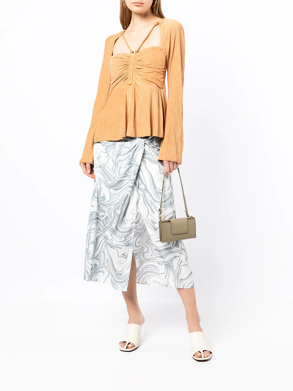 Izabella Marble-Print Midi Skirt