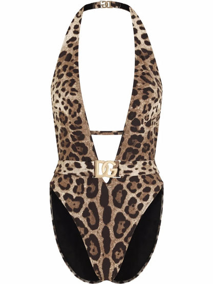Leopard-Print Belted Swimsuit