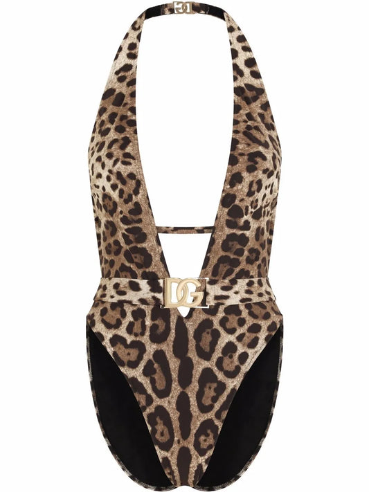 Leopard-Print Belted Swimsuit
