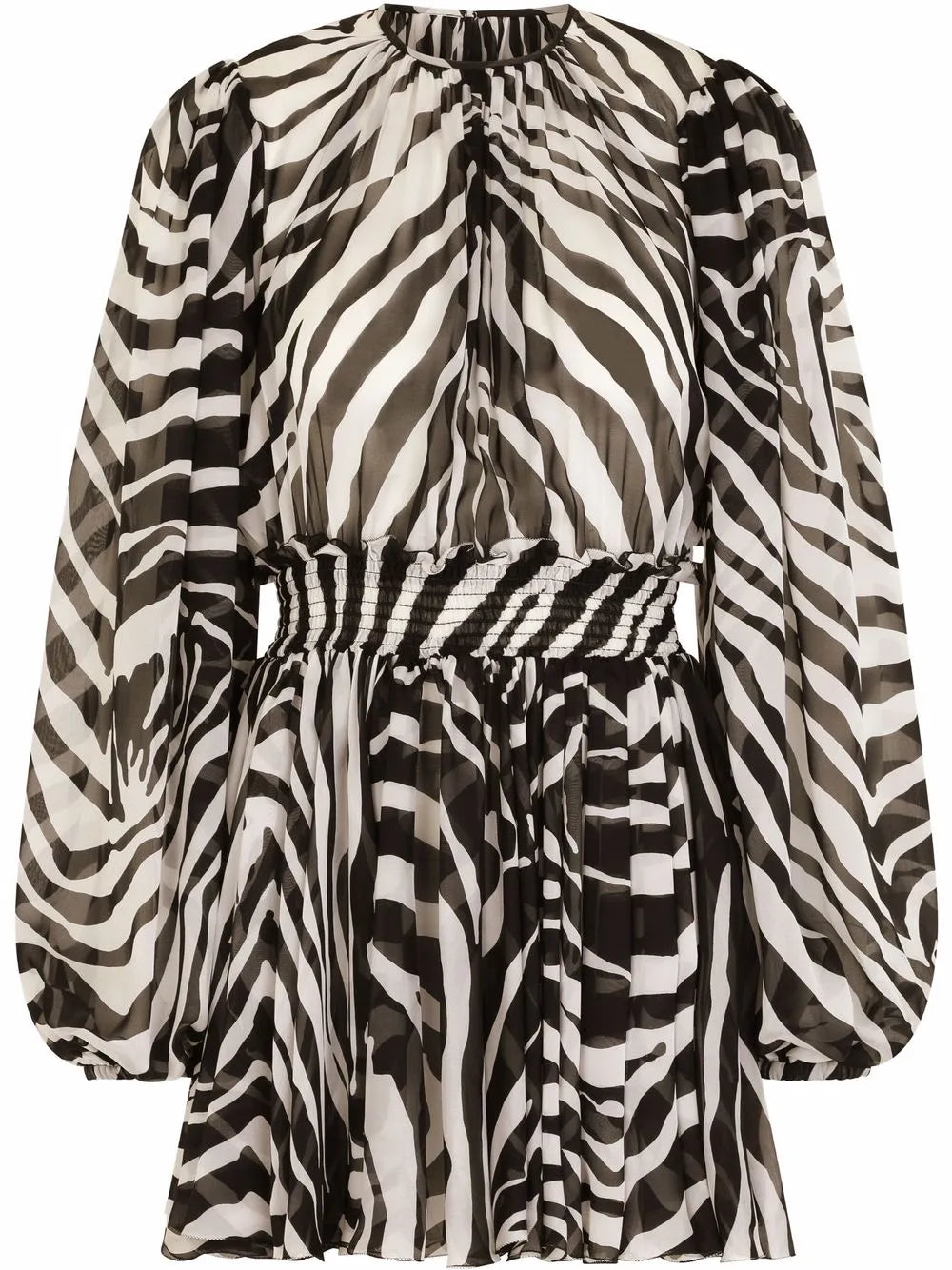 Zebra-Print Puff-Sleeve Mini Dress