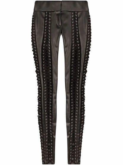 Lace-Up Faux-Leather Trousers