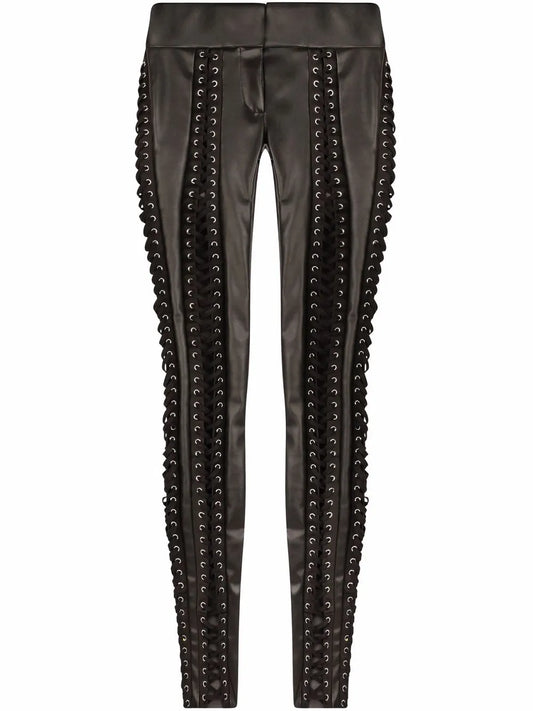 Lace-Up Faux-Leather Trousers