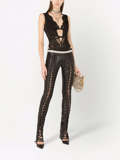 Lace-Up Faux-Leather Trousers