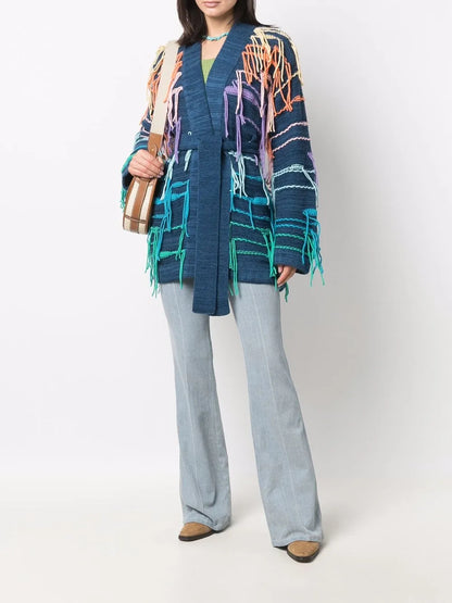 Tassel-Detail Belted Cardigan