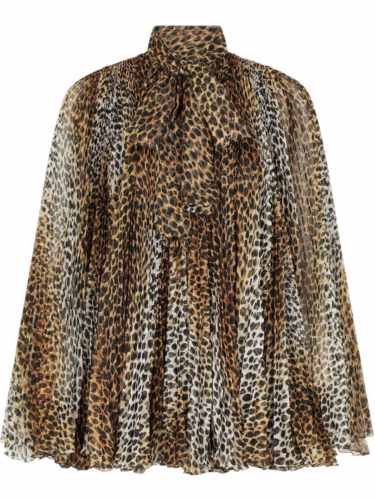 Leopard Print Pleated Mini Dress