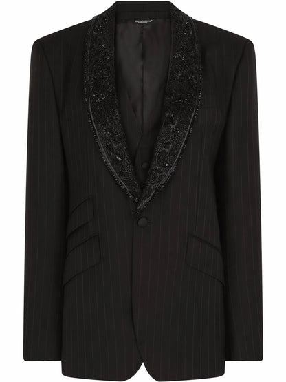 Pinstriped Single-Breasted Blazer