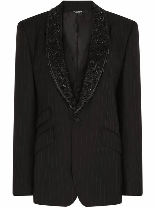Pinstriped Single-Breasted Blazer