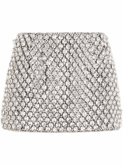 Crystal-Embellished Jacquard Miniskirt