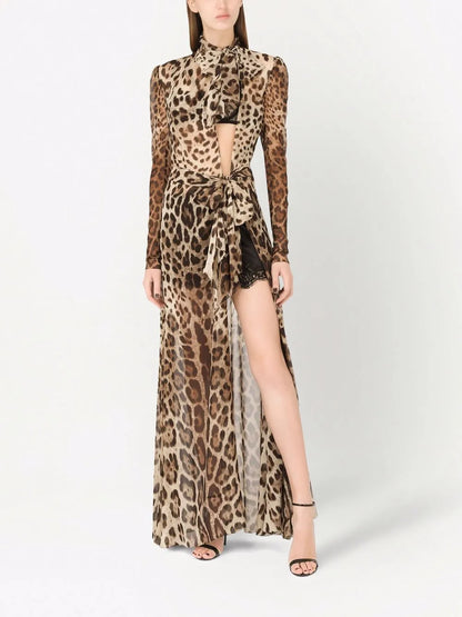 Leopard-Print Georgette Maxi Dress