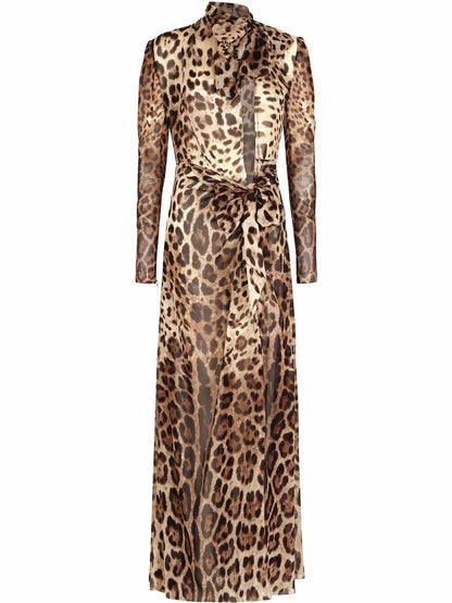 Leopard-Print Georgette Maxi Dress