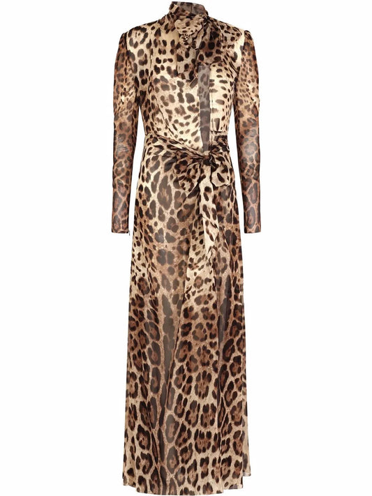 Leopard-Print Georgette Maxi Dress