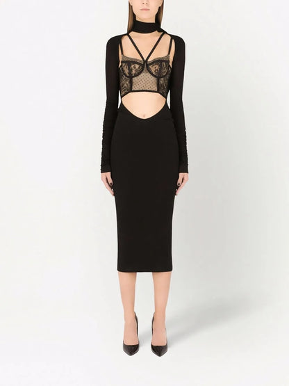 Pussy-Bow Midi Dress