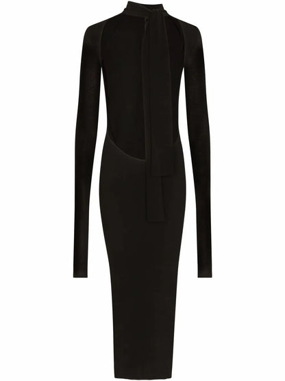 Pussy-Bow Midi Dress