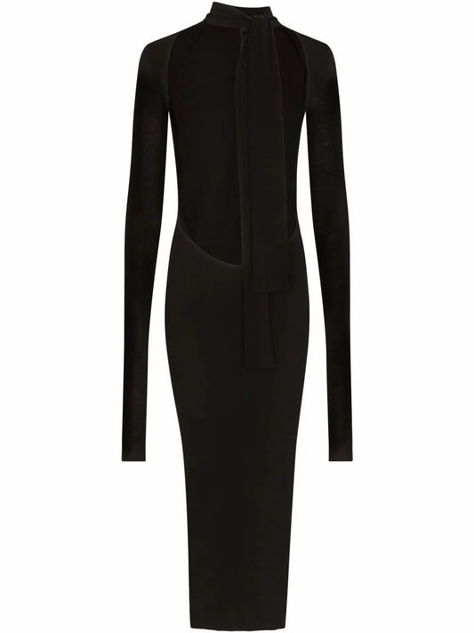 Pussy-Bow Midi Dress
