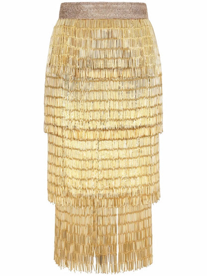 Crystal-Embellished Fringed Skirt