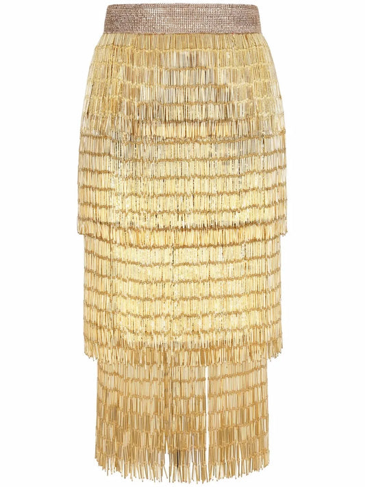 Crystal-Embellished Fringed Skirt