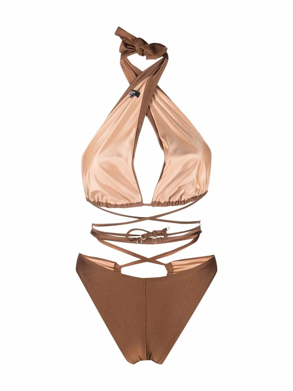 Lattice-Strap Halterneck Swimsuit