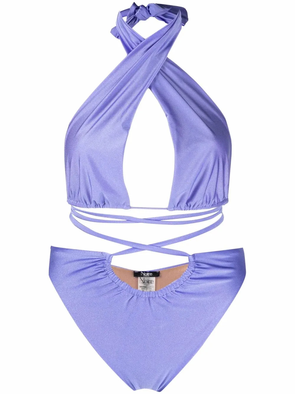 Lattice-Strap Halterneck Swimsuit