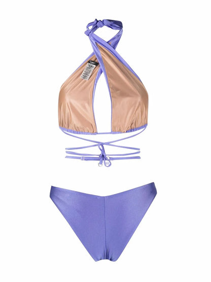 Lattice-Strap Halterneck Swimsuit