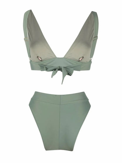 High-Waisted V-Neck Bikini Set