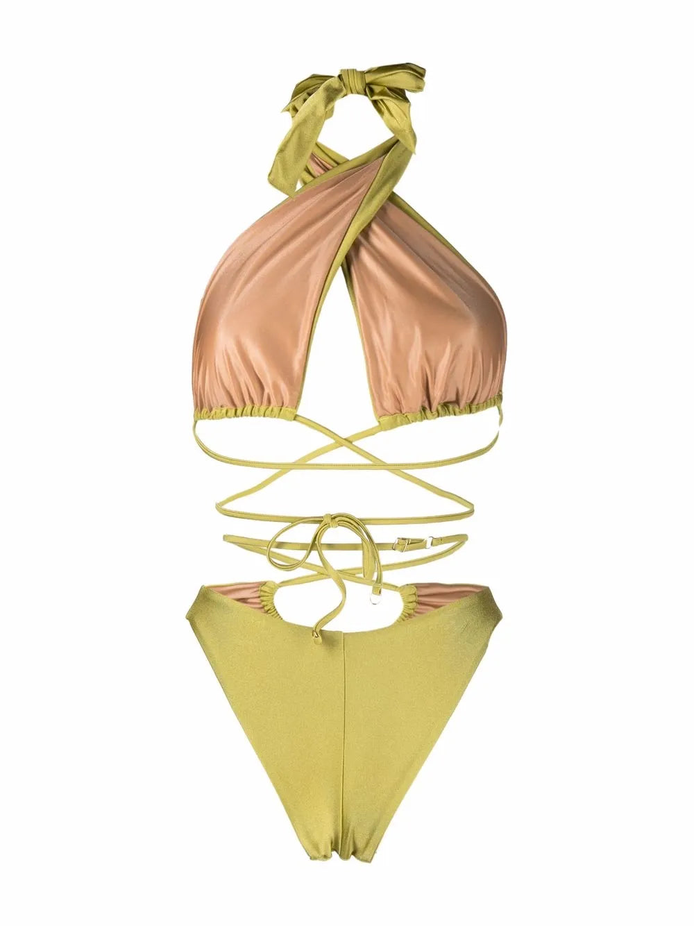 Lattice-Strap Halterneck Swimsuit