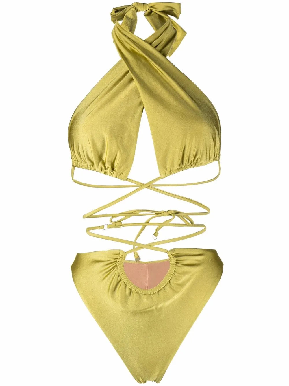 Lattice-Strap Halterneck Swimsuit