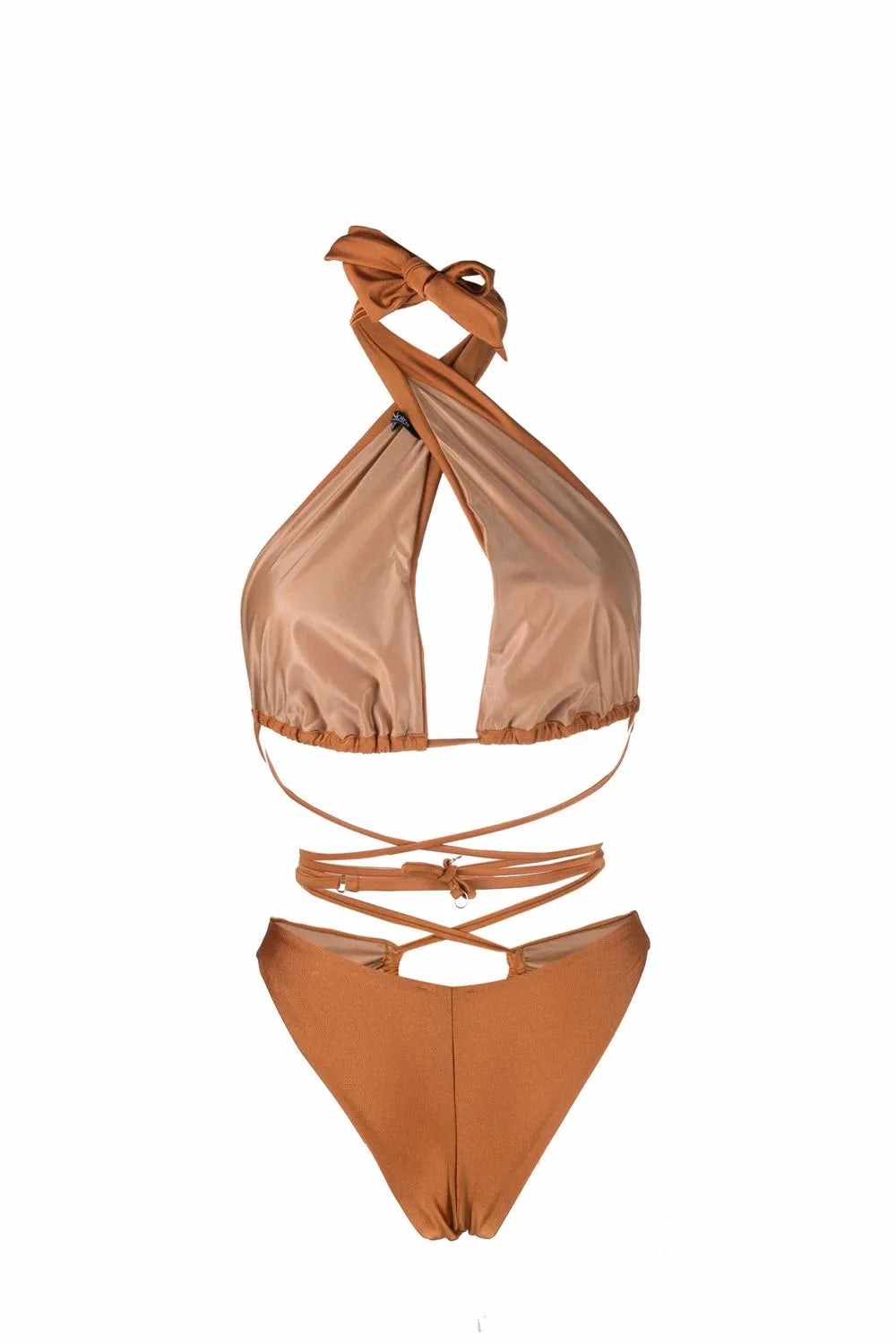Lattice-Strap Halterneck Swimsuit