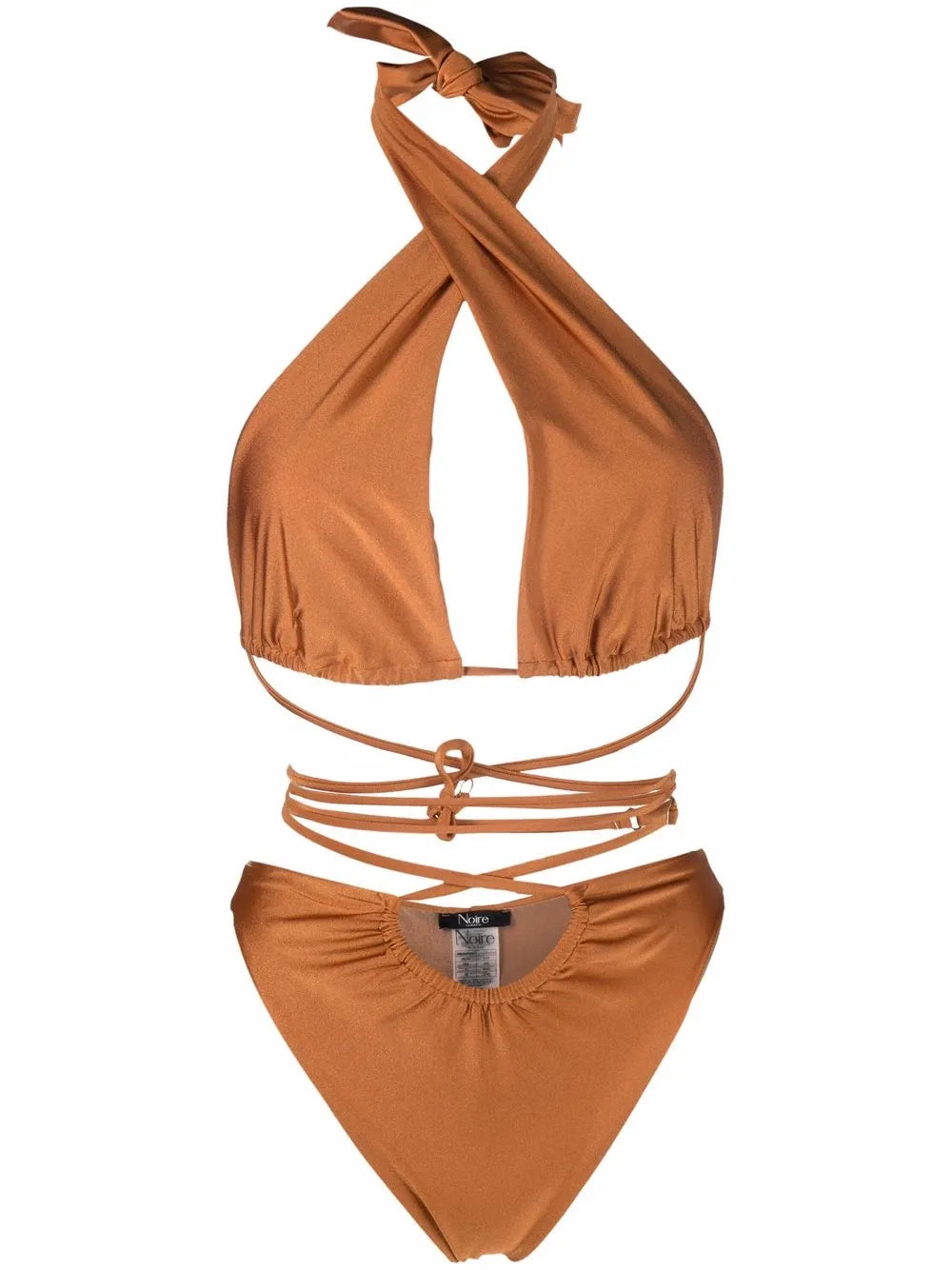 Lattice-Strap Halterneck Swimsuit