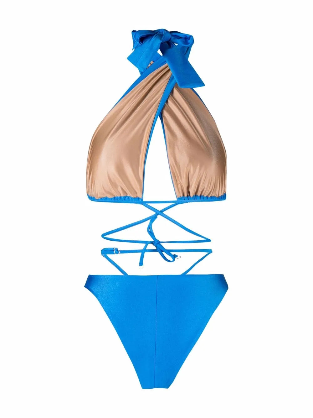Lattice-Strap Halterneck Swimsuit