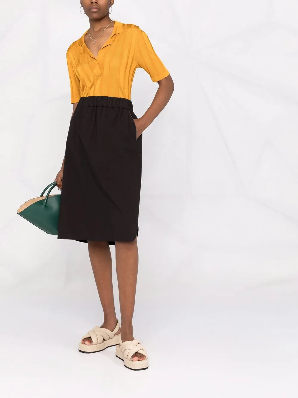 Elasticated-Waist Midi Skirt