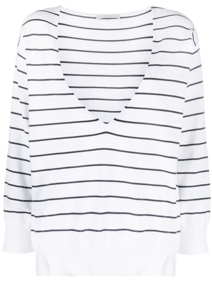 Plunge-Neck Striped Jumper