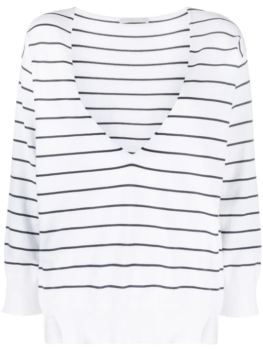 Plunge-Neck Striped Jumper