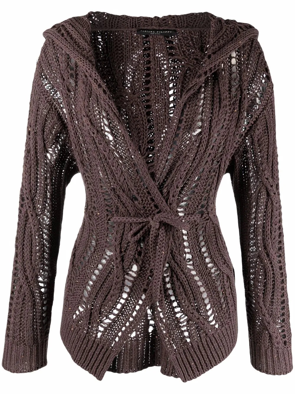 Sequin Cable-Knit Hooded Cardigan