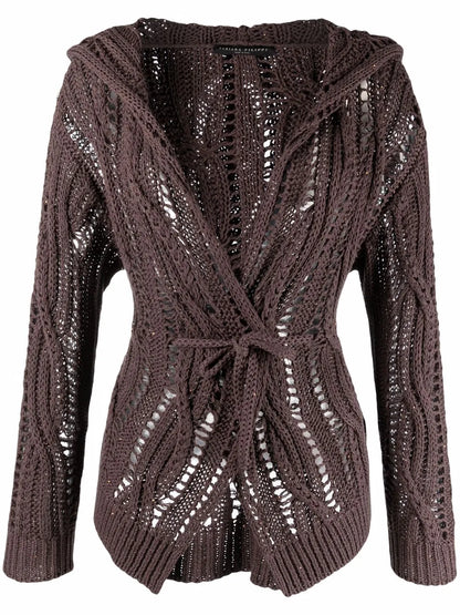 Sequin Cable-Knit Hooded Cardigan