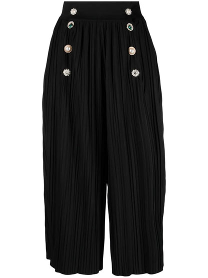 Pleated Double-Breasted Culottes